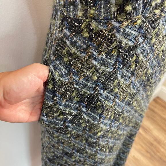 Ann Mashburn Blue Green Tweed Wool Sleeveless Sheath Trumpet Midi Dress Small - Picture 5 of 13